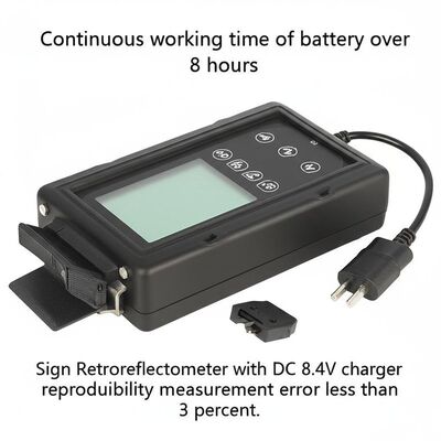 Temps de fonctionnement continu de la batterie de plus de 8 heures Rétro-réflectomètre de signalisation avec chargeur DC 8,4 V et erreur de mesure de la reproductibilité inférieure à 3%